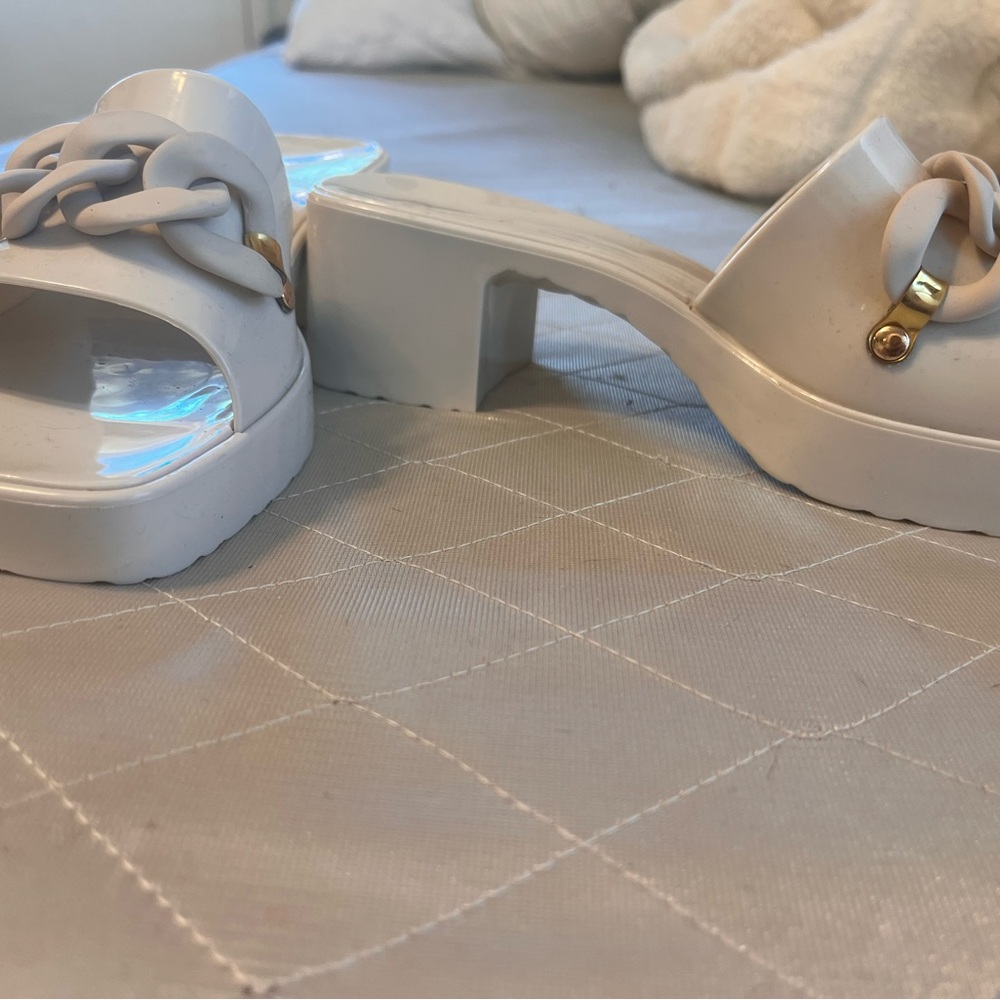 Qupid White Mules with Chunky Platform Sole